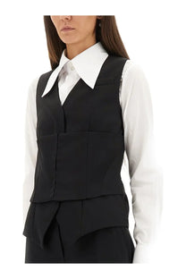 Alexander McQueen women’s black structured waistcoat with tailored fit and subtle pleating details