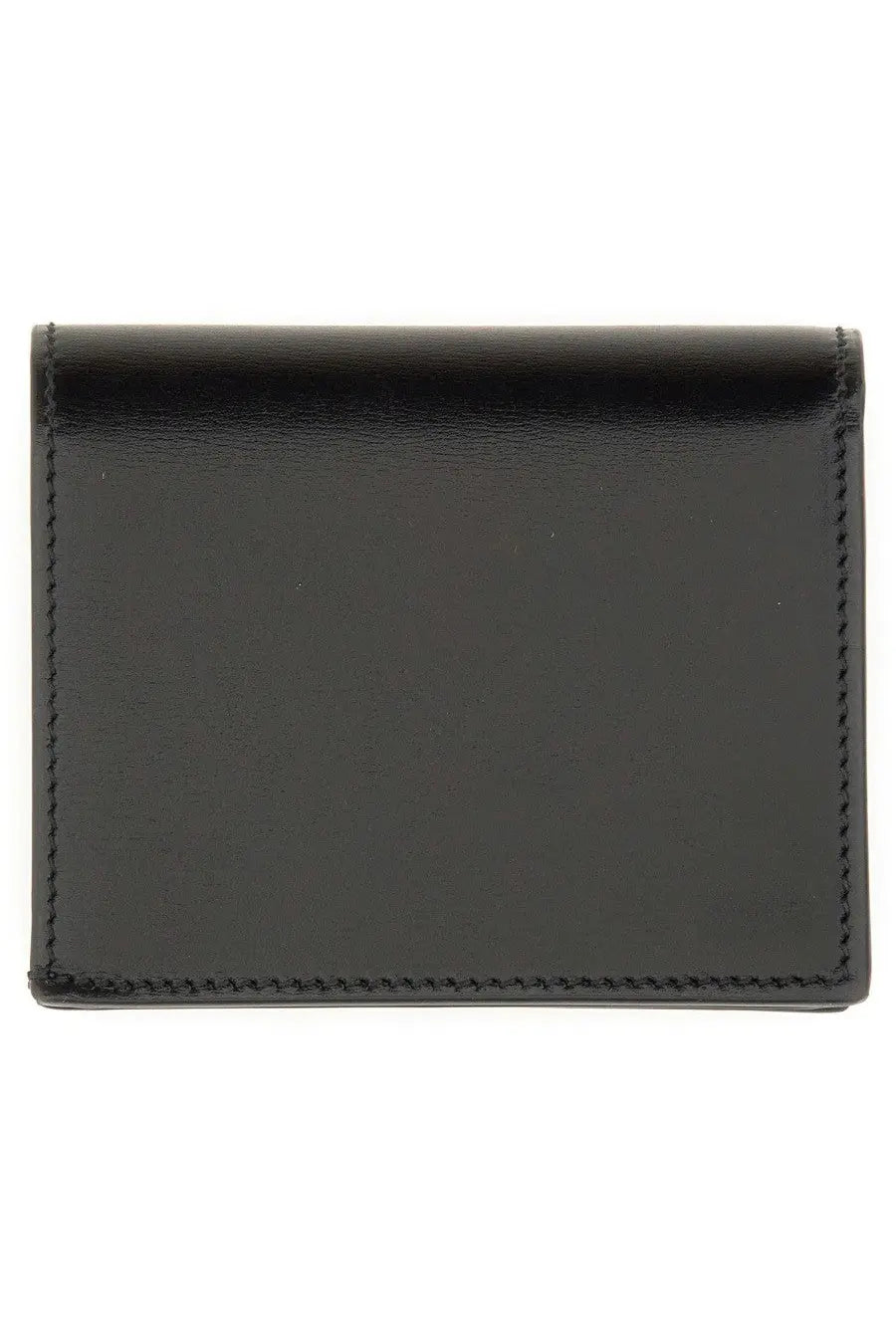 Alexander McQueen women’s wallet black leather with precise stitching along the edges for business card storage
