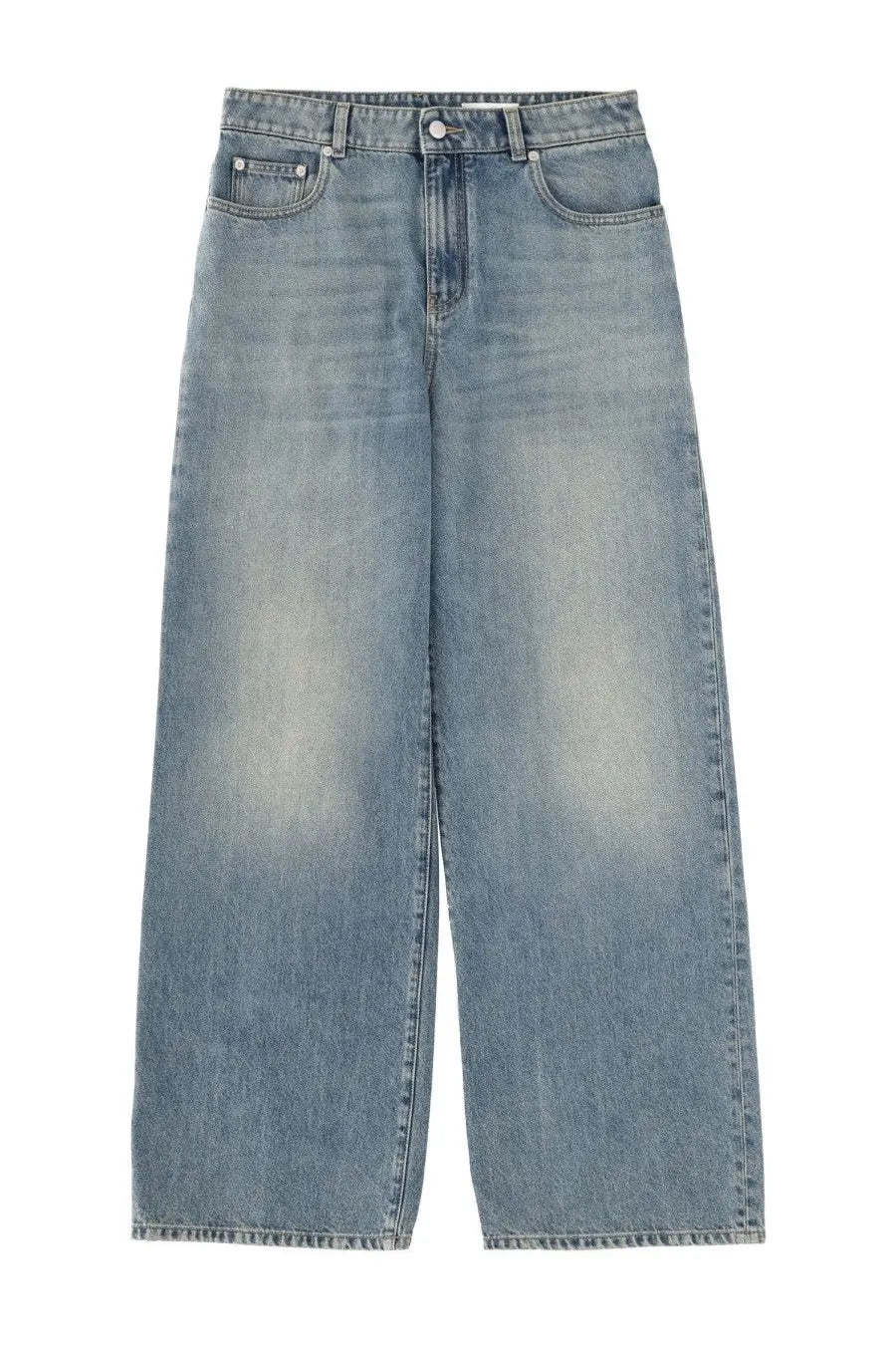 Alexander McQueen women’s light-wash denim wide leg jeans with high-rise waist and classic five-pocket design