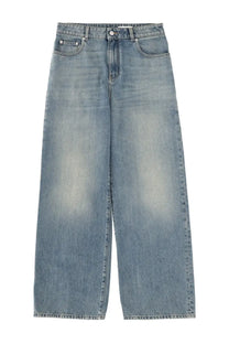 Alexander McQueen women’s light-wash denim wide leg jeans with high-rise waist and classic five-pocket design