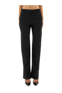 Alexander McQueen women’s black wool gabardine tailored trousers with straight-leg cut and classic front pockets