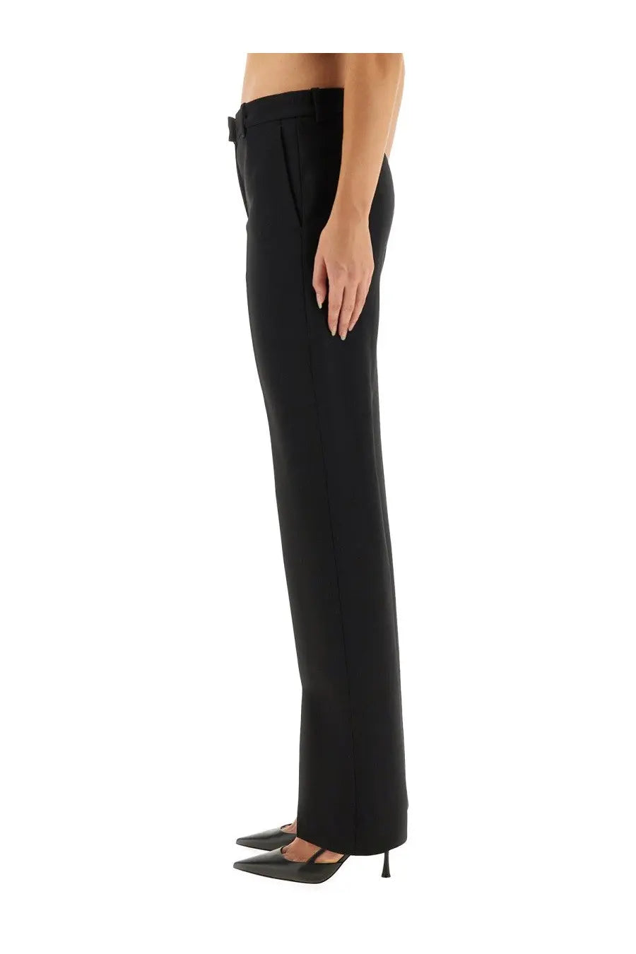 Alexander McQueen women’s black wool gabardine tailored trousers with a sleek straight-leg cut and subtle waistband detail