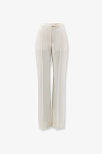 Alexander McQueen women’s cream wool wide-leg trousers with tailored fit and subtle front pleats