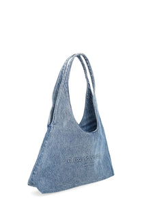 Denim shoulder bag in medium blue with alexander mcqueen embroidery on front by alexanderwang women