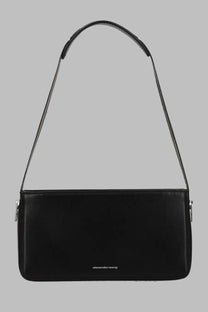 Alexanderwang women’s borsa spalla siren black leather shoulder bag with chain strap silver hardware and logo detail
