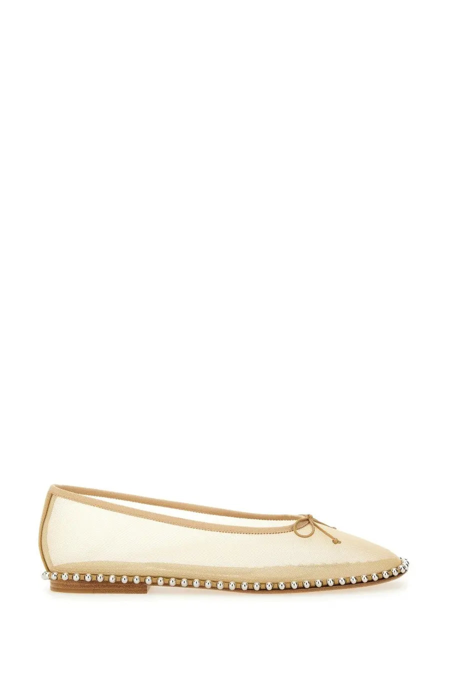 Alexanderwang women’s dancer lina beige cream flat ballet shoe with delicate bow and shiny bead trim along edge