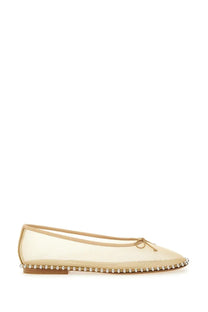 Alexanderwang women’s dancer lina beige cream flat ballet shoe with delicate bow and shiny bead trim along edge