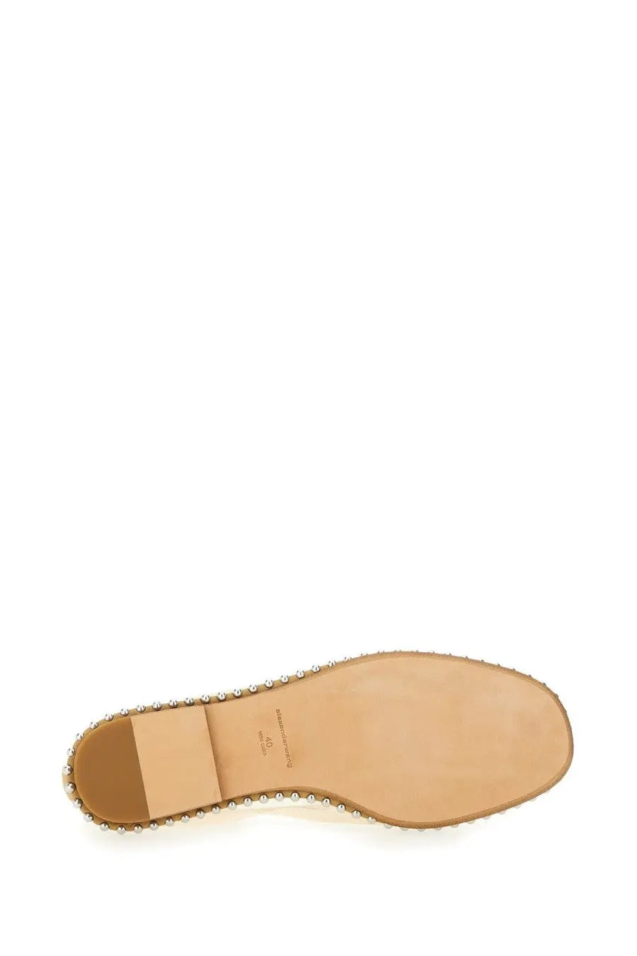 Alexanderwang women’s dancer lina beige leather espadrille shoe with small shiny silver beads along the edge