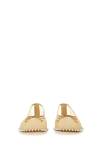 Alexanderwang women’s dancer lina beige satin ballet flats with delicate bow and silver bead trim along the sole
