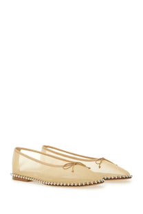 Alexanderwang women’s dancer lina beige ballet flats with sheer material bow detail and rhinestone trim along edge