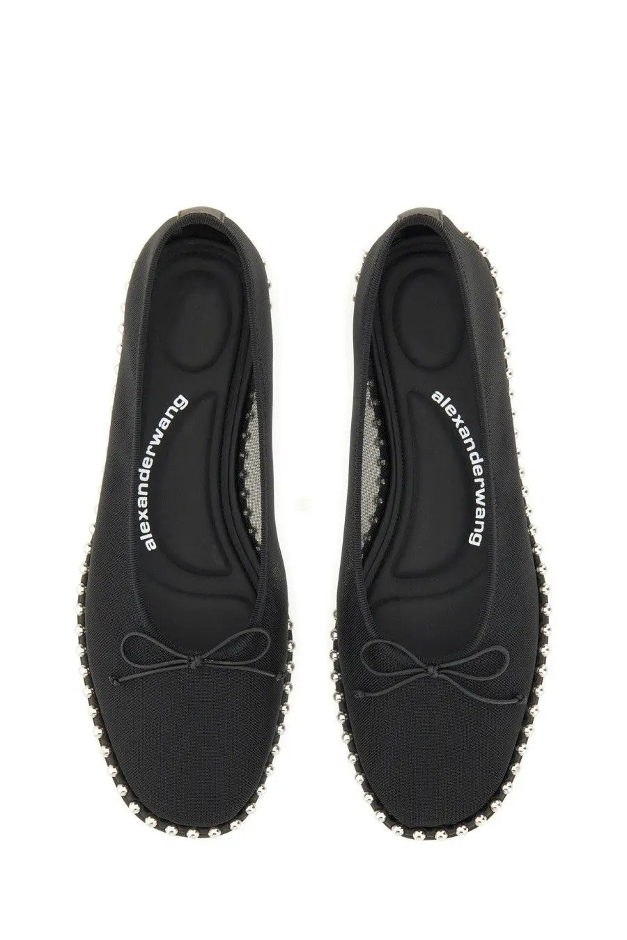 Black alexanderwang women’s dancer lina ballet flats with sleek canvas upper silver studs and bow at the toe