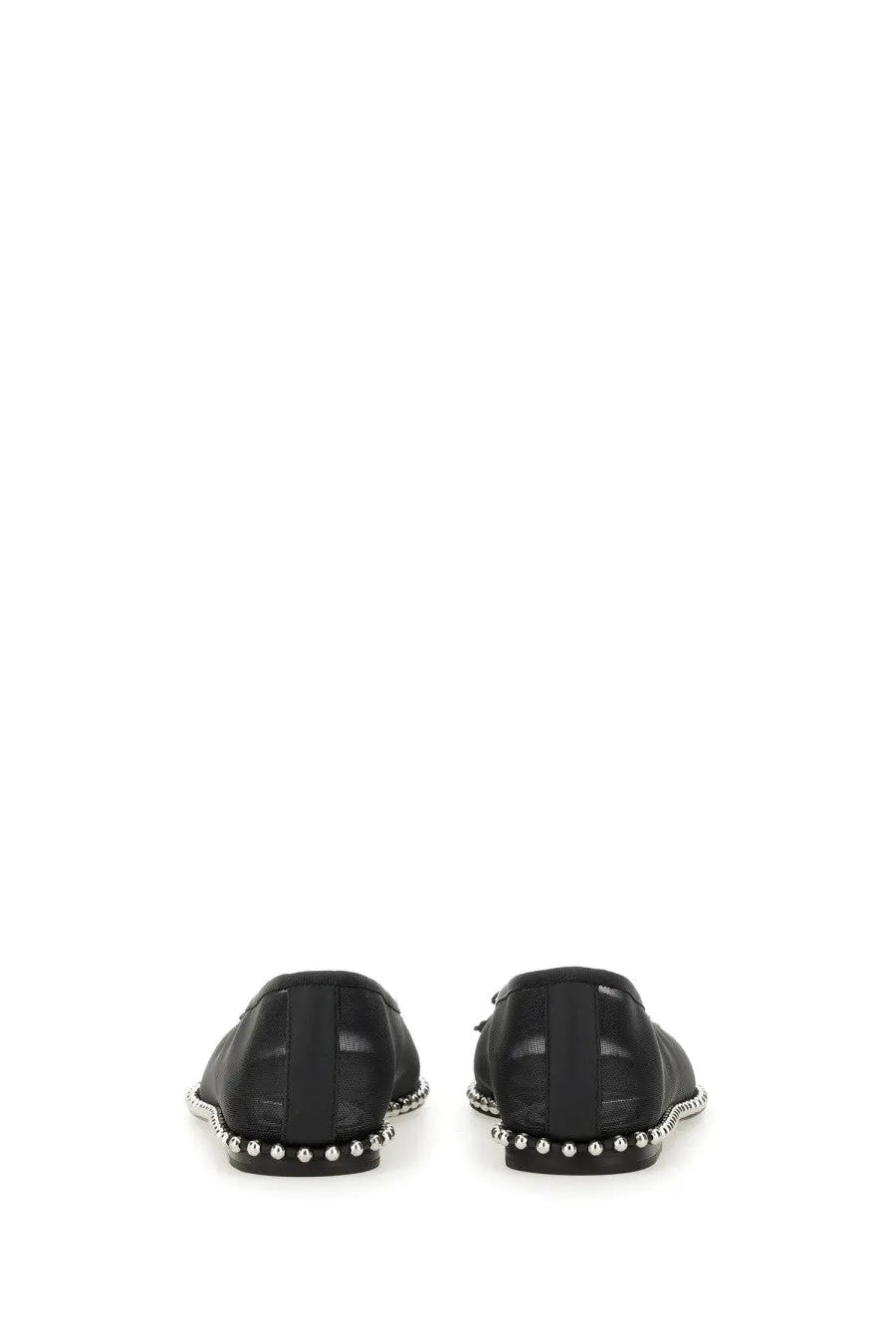 Alexanderwang women’s dancer lina black leather flats with silver studs along the sole visible from the back side
