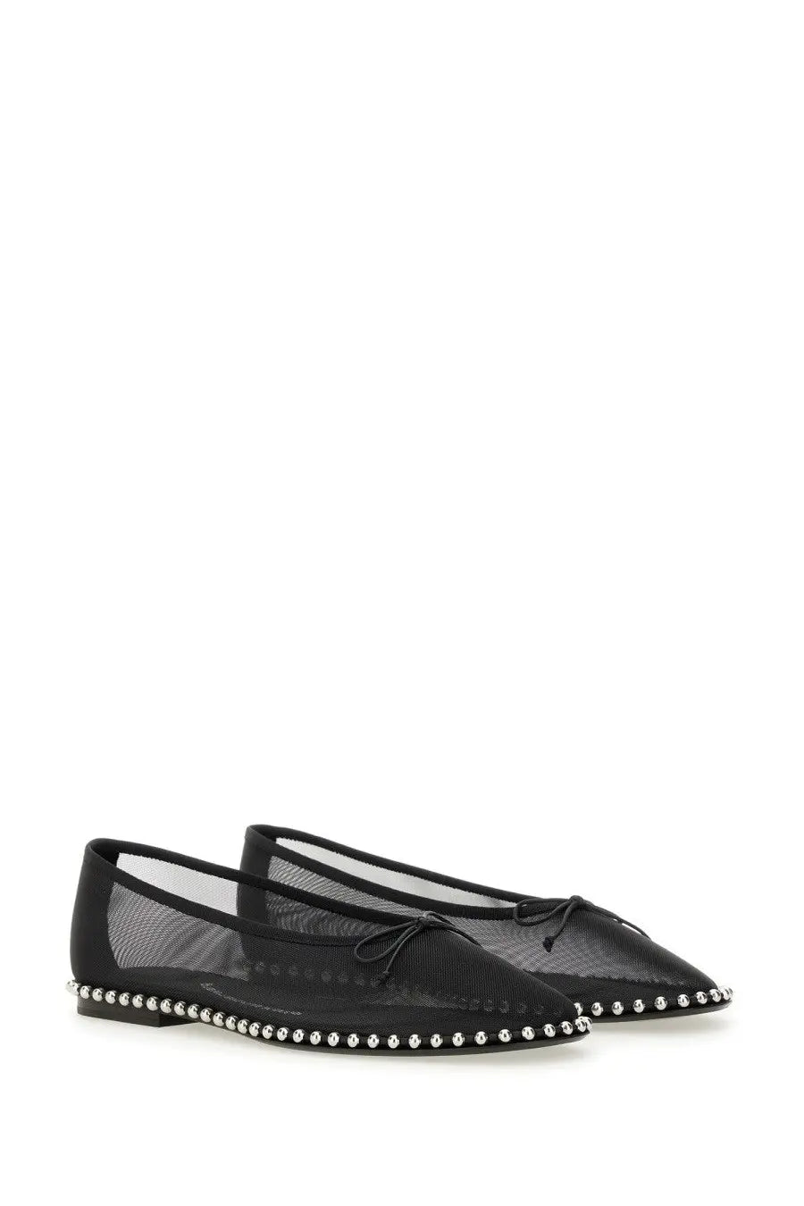 Alexanderwang women’s dancer lina black mesh ballet flats with silver studs along sole and a bow at the toe