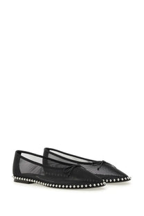 Alexanderwang women’s dancer lina black mesh ballet flats with silver studs along sole and a bow at the toe