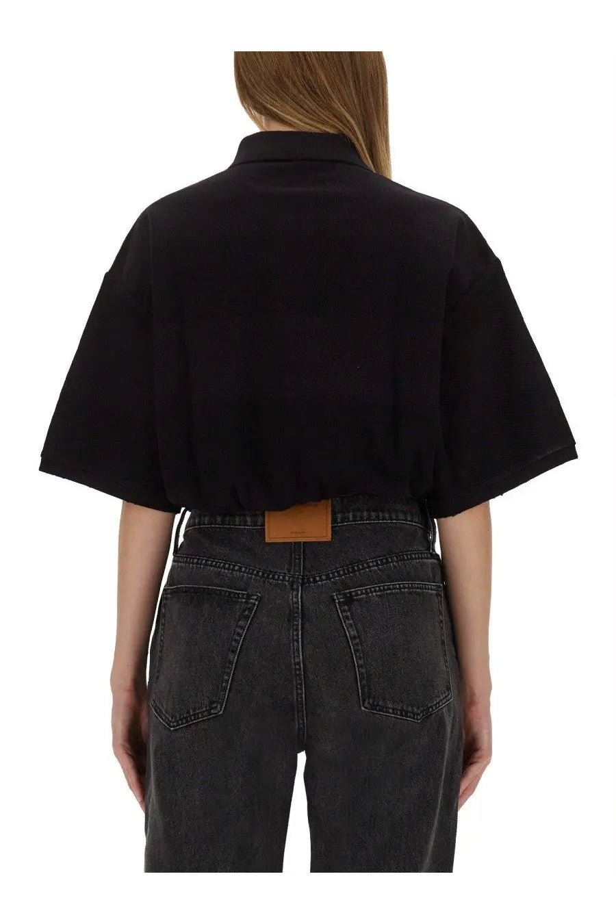 Alexanderwang women’s deconstructed polo black cropped short sleeved shirt with collar and relaxed fit