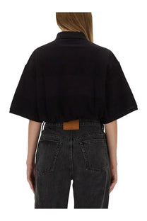 Alexanderwang women’s deconstructed polo black cropped short sleeved shirt with collar and relaxed fit