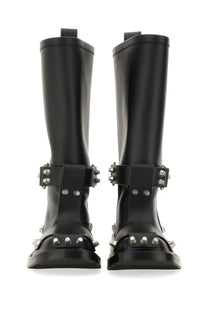 Alexanderwang women’s Dixon boot black leather knee-high with silver metal studs and buckles