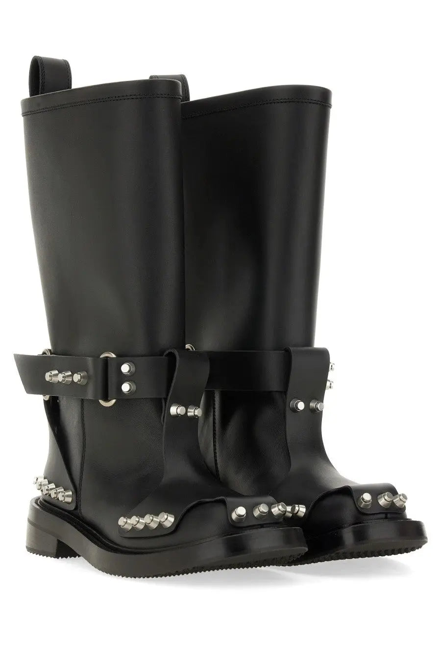 Alexanderwang women’s dixon black combat boots with glossy finish silver hardware and studded detailing