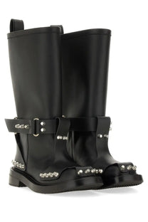 Alexanderwang women’s dixon black combat boots with glossy finish silver hardware and studded detailing