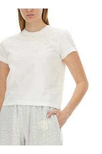 Alexanderwang women’s essential shrunk white cropped t-shirt with subtle chest logo in soft cotton material