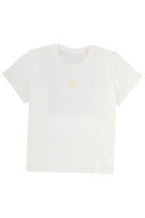 Alexanderwang women’s essential shrunk white short-sleeved t-shirt with a small yellow logo patch on the chest