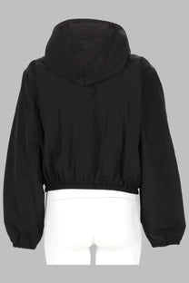 Alexanderwang women’s black cropped hooded jacket with elastic cuffs and waistband perfect for casual wear