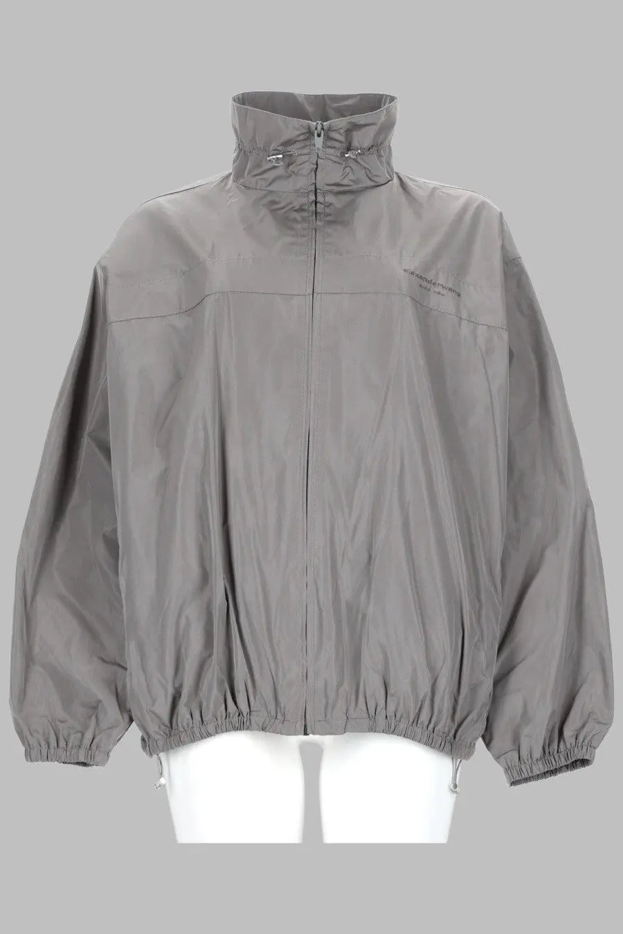 Gray lightweight nylon alexanderwang women’s giacca oversize con zip jacket with high collar and elastic cuffs