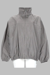 Gray lightweight nylon alexanderwang women’s giacca oversize con zip jacket with high collar and elastic cuffs