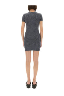 Alexanderwang women’s dark gray jacquard mini dress with short sleeves and subtle shimmering wave pattern