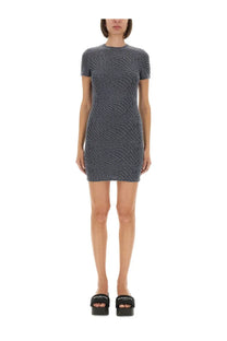 Alexanderwang women’s jacquard mini dress grey in dark gray with shimmering wave pattern and short sleeves