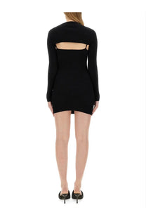 Alexanderwang women’s black knitted mini dress with long sleeves thin shoulder straps and a back cutout shown from back