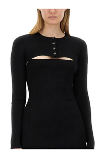 Alexanderwang women’s black knitted mini dress with ribbed long sleeves button-front neckline and cutout detail