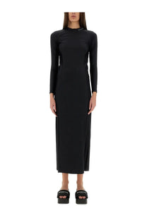 Alexanderwang womens black long sleeved midi dress with high neckline side slit and sleek form fitting fabric