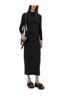 Alexanderwang women’s black long-sleeved midi dress with high neckline and front slit for elegant occasions