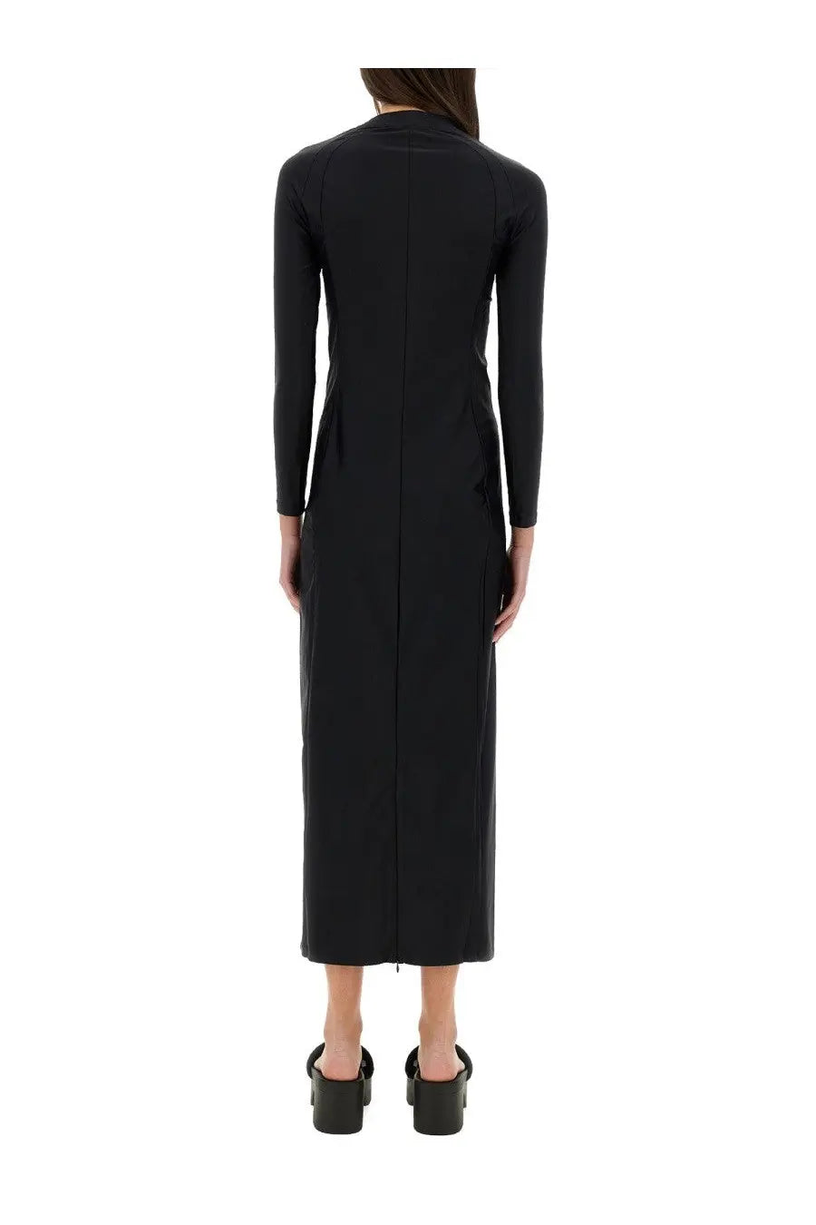 Alexanderwang women’s black long dress with long sleeves structured collar and center seam detail