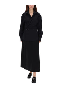 Alexanderwang women’s long wrap dress black with structured collar and asymmetrical front detail in oversized shirt style