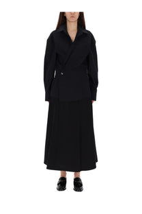 Alexanderwang women’s long black wrap dress with oversized shirt style and subtle asymmetrical detailing