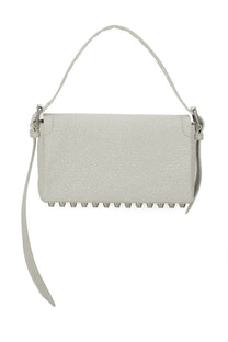Alexanderwang women’s medium rich bag white light gray textured leather crossbody with studded bottom edge and adjustable strap