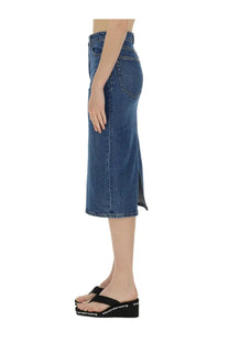 Alexanderwang women’s blue denim midi skirt with mid-thigh side slit and classic five-pocket design