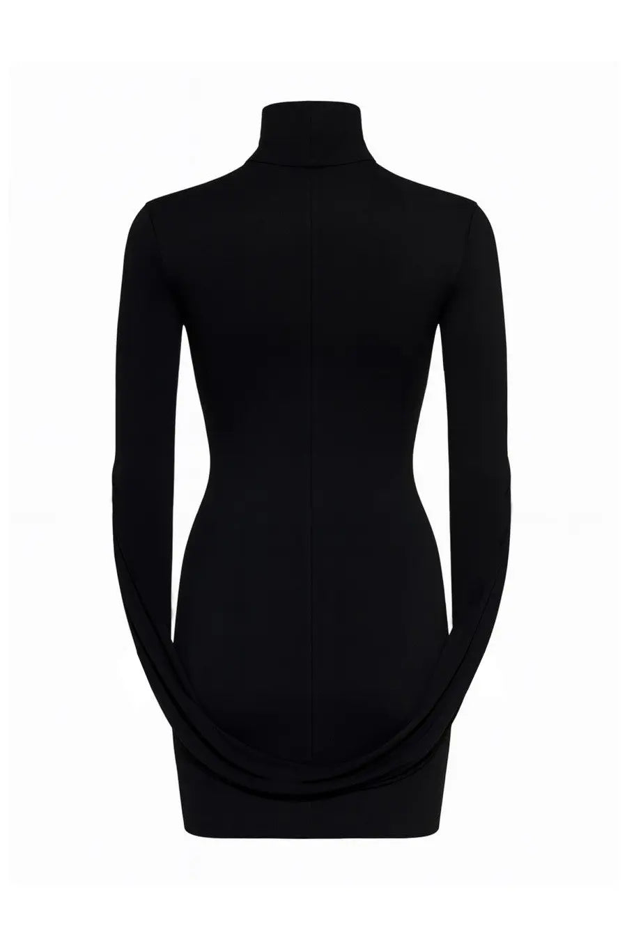 Alexanderwang women’s black mini draped dress with a sleek high-neck long-sleeve bodycon silhouette