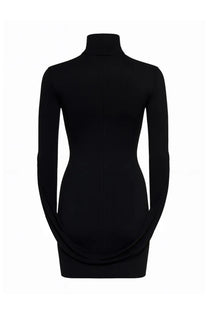 Alexanderwang women’s black mini draped dress with a sleek high-neck long-sleeve bodycon silhouette