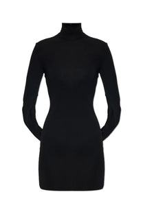 Alexanderwang women’s black mini draped dress with high neck long sleeves and form-fitting silhouette