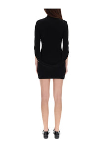 Alexanderwang women’s black mini draped dress with long sleeves high neckline and fitted silhouette