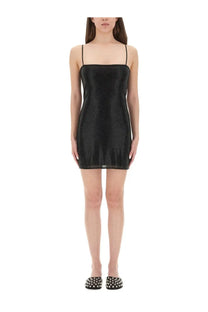 Alexanderwang women’s black mini dress with thin spaghetti straps and black sequined material for evening wear