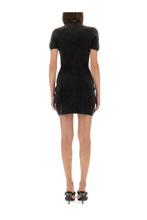 Alexanderwang women’s mini dress in grey textured fabric with a collar and short sleeves for stylish wear