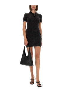 Black textured knit polo neck mini dress by Alexander Wang in grey showcasing a stylish fitted silhouette