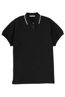 Alexanderwang women’s black miniabito polo shirt with short sleeves and white gray striped collar trim