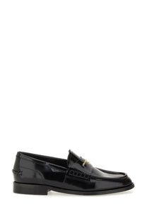 Alexanderwang women’s moccasin carter black patent leather loafer with gold tone logo plaque on the vamp
