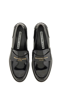 Alexanderwang women’s moccasin carter black black patent leather loafers with gold foil branding and minimalist design
