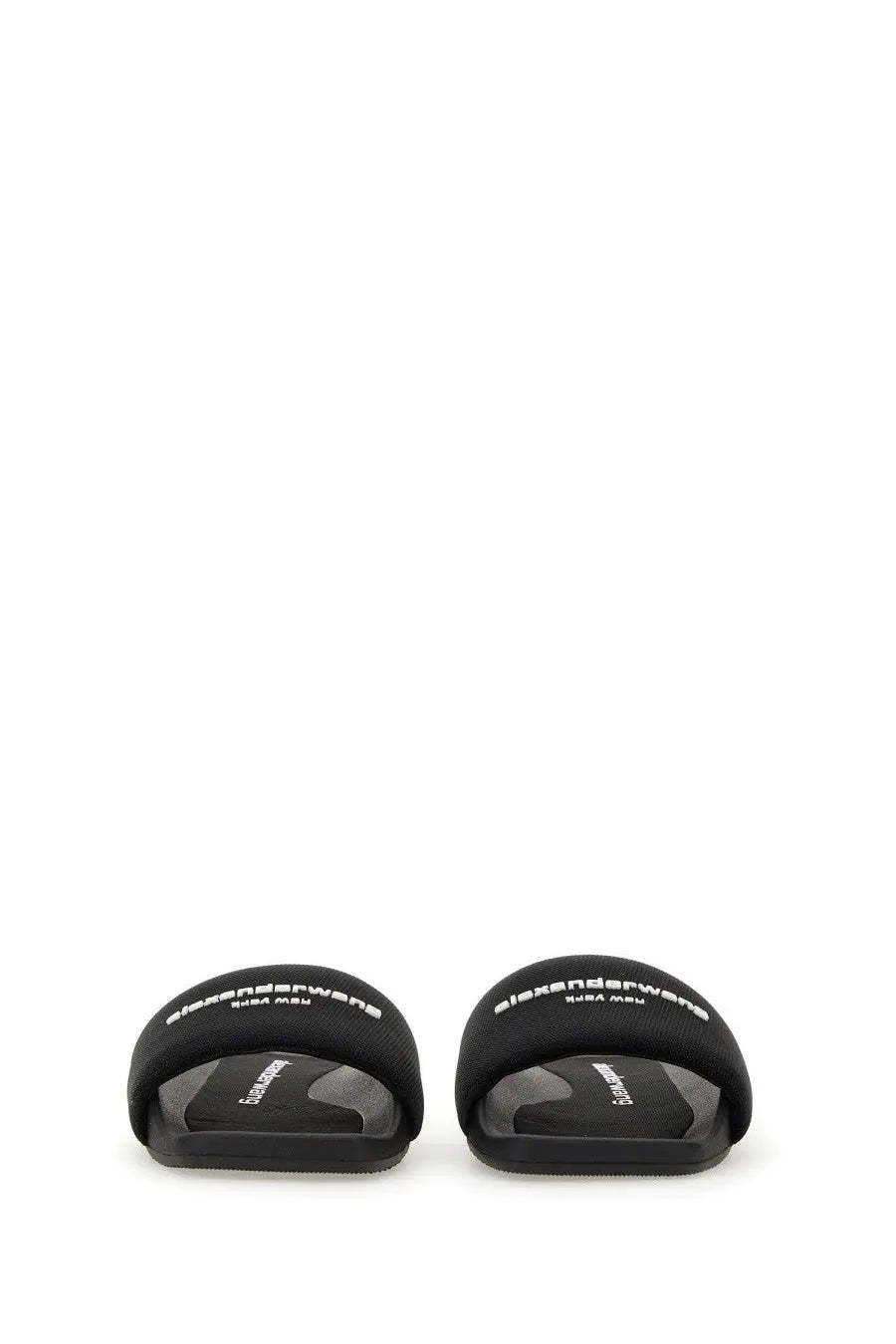 Black alexander mcqueen slide sandals with white branding on the nylon strap for women